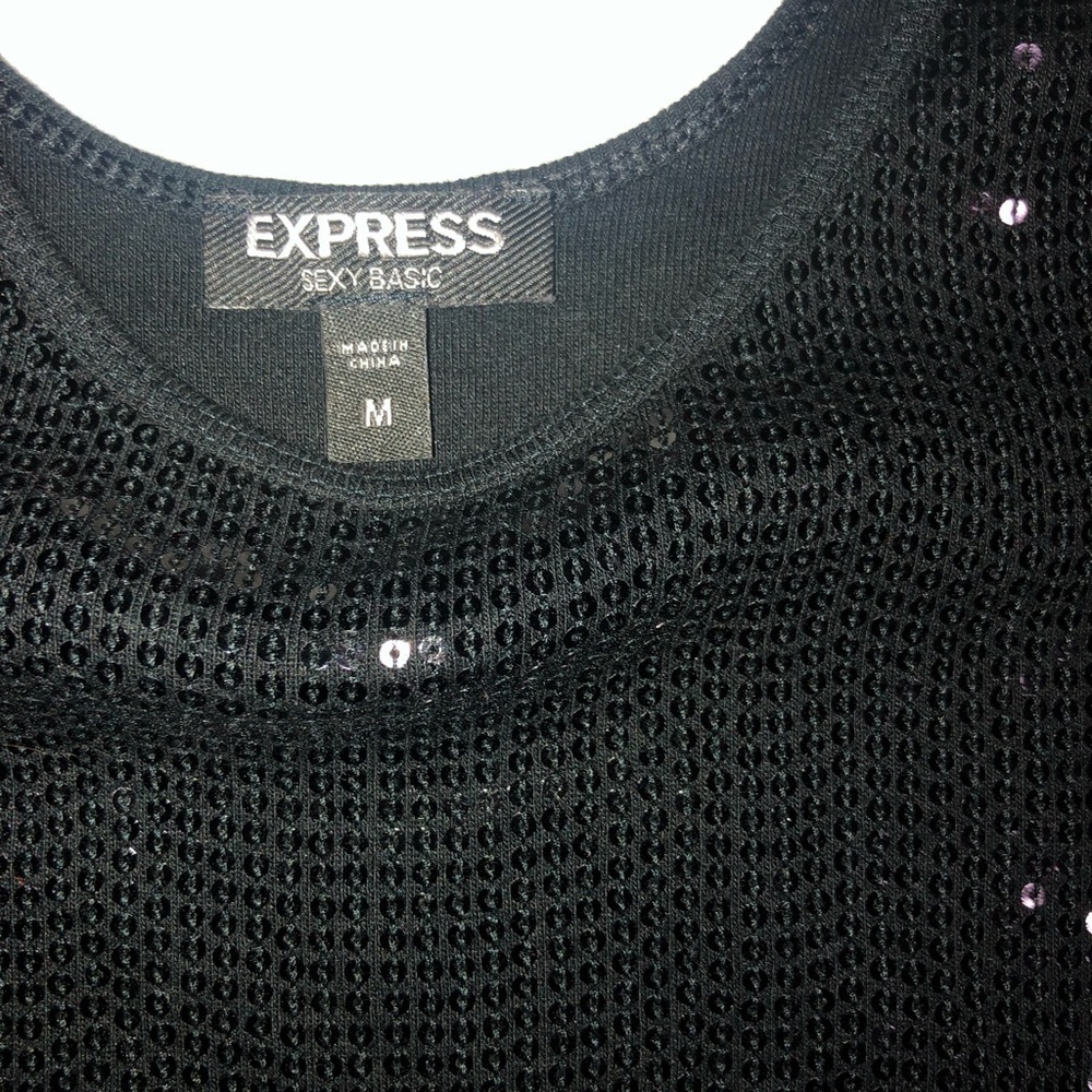 Express Sexy Basic Sequin Black Tank Top Medium - image 3